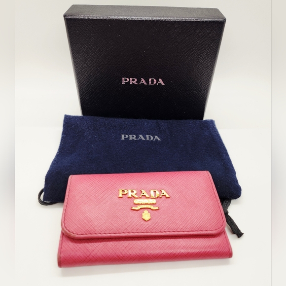 Prada Saffiano Leather 6-ring Key Case In Fushia